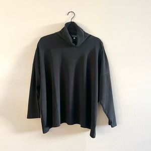 Eskandar Pima Cotton Black Cowl Neck Turtleneck